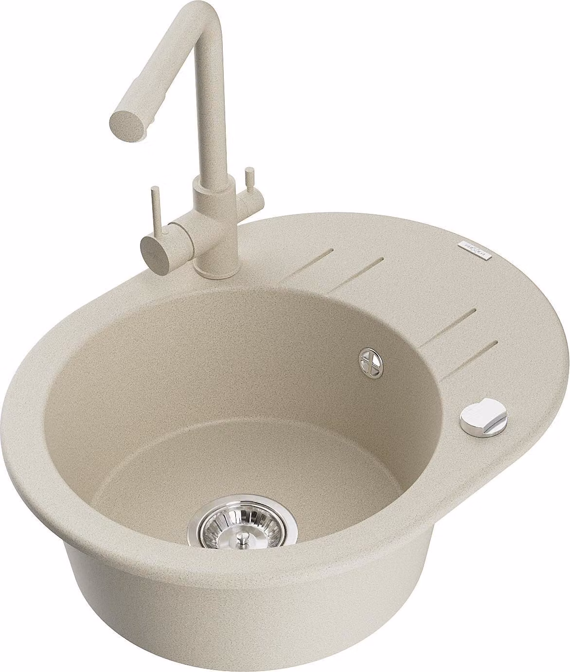 Mexen Kevin lavello in granito 1 vasca con sgocciolatoio e rubinetto cucina Duero, beige - 6517-69-671600-69