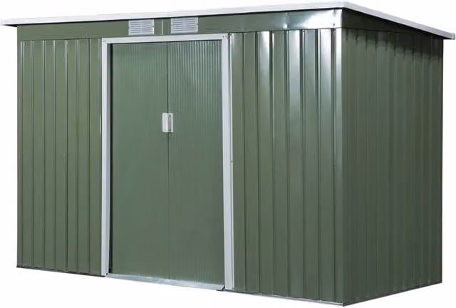 EasyComfort Casetta da Giardino Porta Utensili in Lamiera di Acciaio con Fondazione, Capanno da Giardino in Acciaio con Porte Scorrevoli, 280x130x172cm, Verde Chiaro