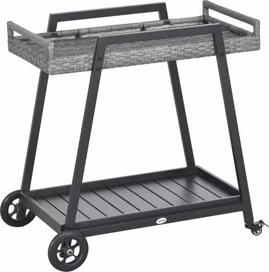 Carrello per giardino da esterno con maniglie e ruote.