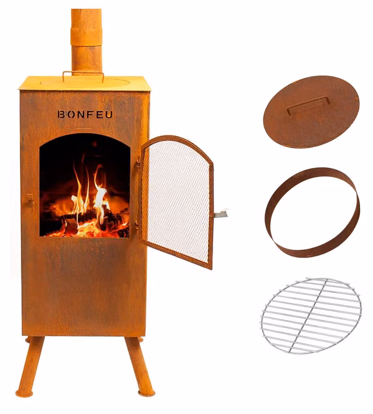 Braciere quadrato - 35 x 35 x 153 cm - Acciaio Corten - Camino da esterno