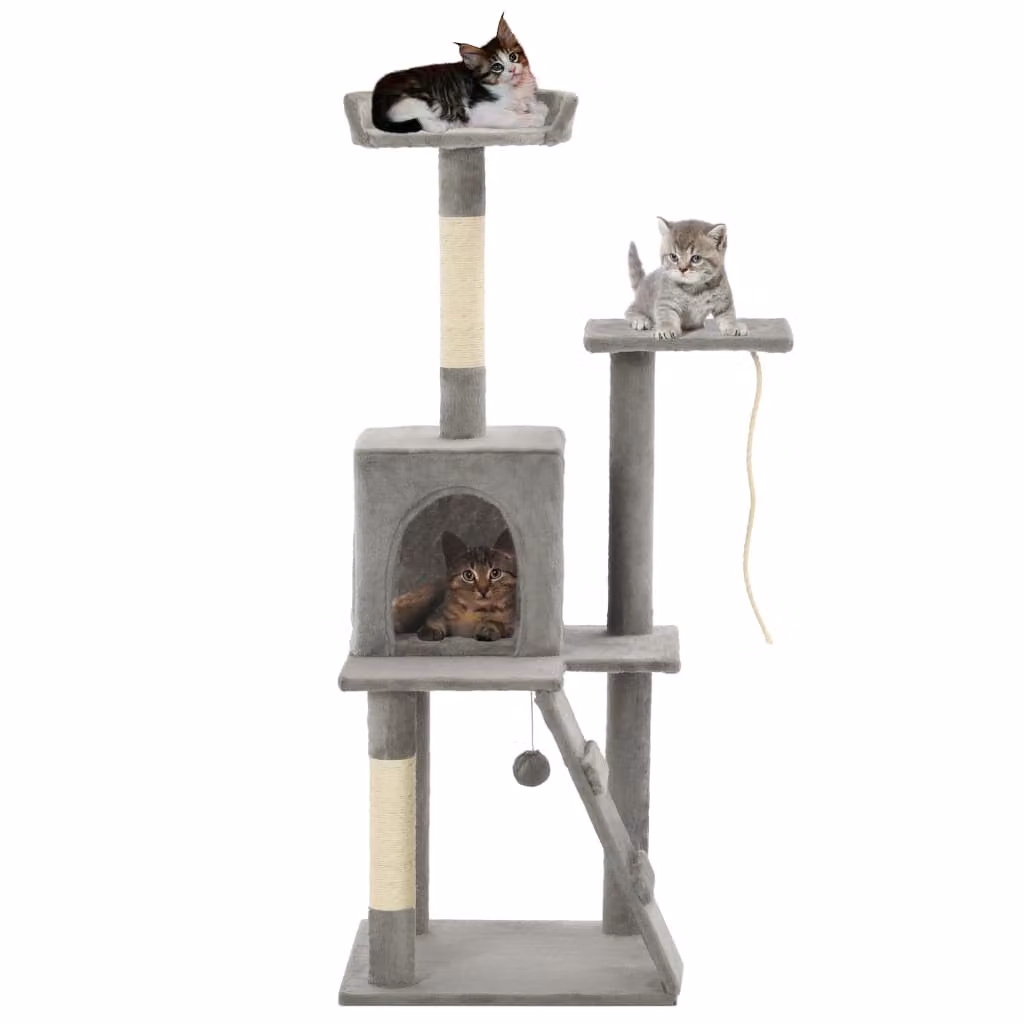 Albero per gatti vidaXL con tiragraffi in sisal e giochi integrati, Grigio, Altezza: 120 cm