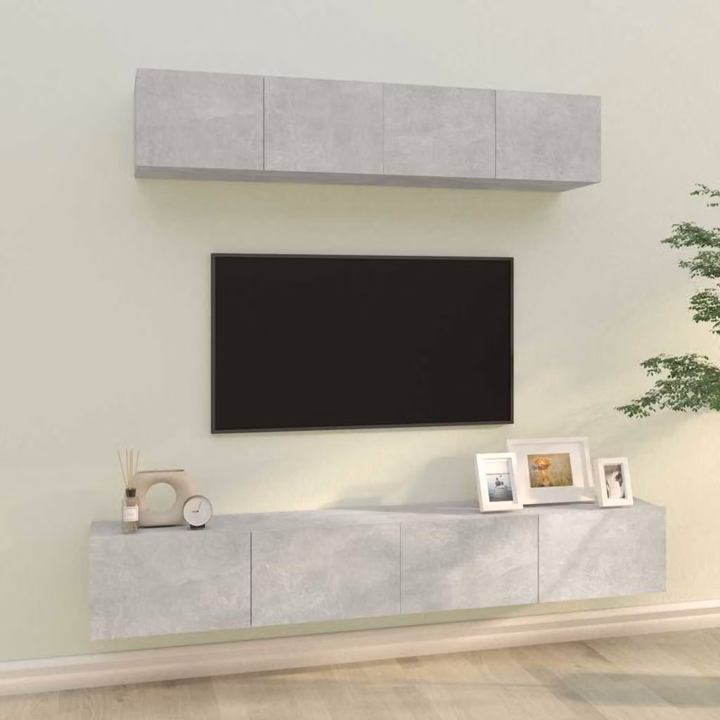 Set di 4 mobili porta TV vidaXL in legno e MDF, colore grigio, design classico a parete per il tuo soggiorno – 1
