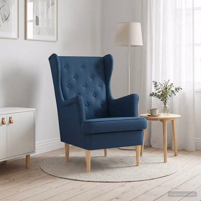 Poltrona moderna vidaXL in tessuto blu con braccioli e struttura in legno e metallo, L: 79 cm, P: 65 cm, H: 76 cm