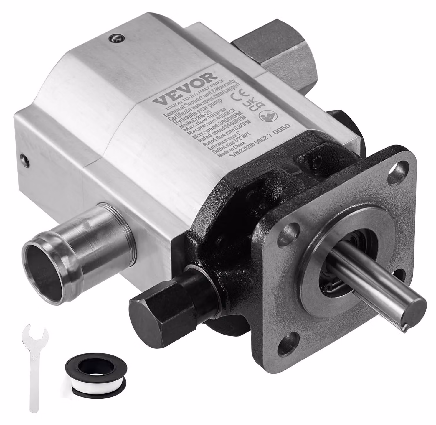 Pompa idraulica a due stadi, portata 16 GPM, pressione 4000 PSI, alloggiamento in alluminio, ingresso da 1/2"