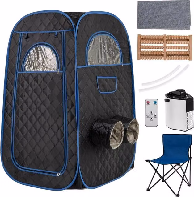 Sauna portatile con generatore di vapore da 1000W e capacit¨¤ di 3L, Tenda sauna per 1 o 2 persone con sedia Nero
