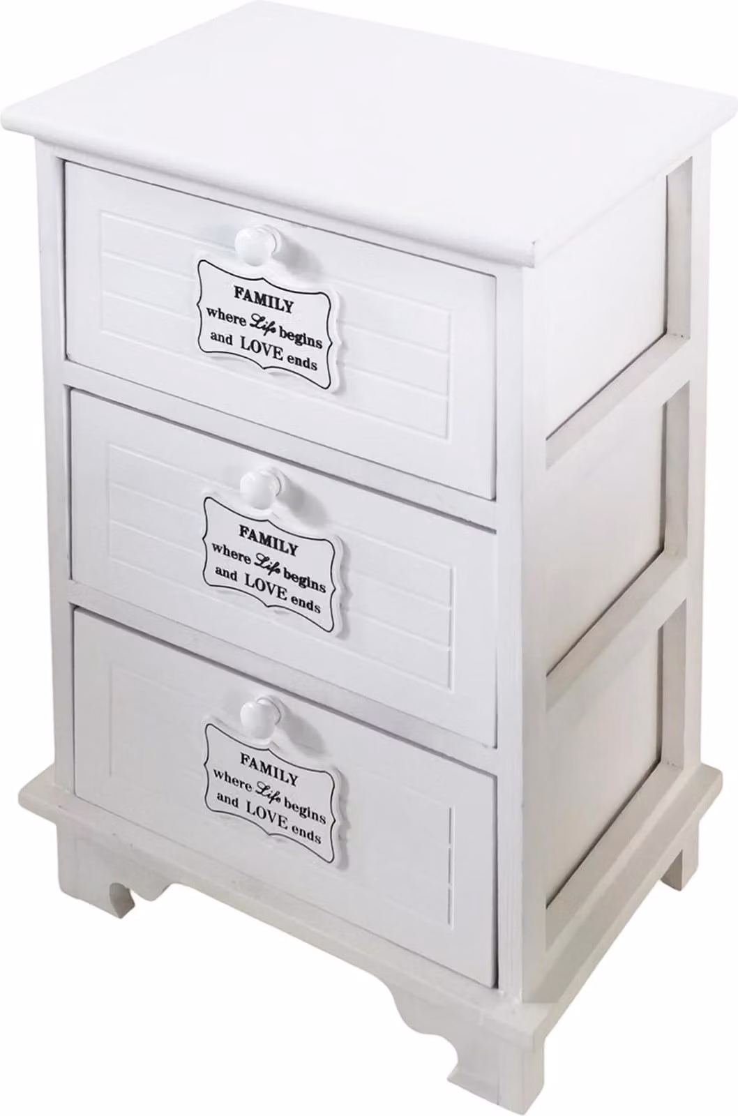 Milani Home - mobiletto in legno con 3 cassetti, bianco, stile shabby chic, 37 x 28 x 57 cm