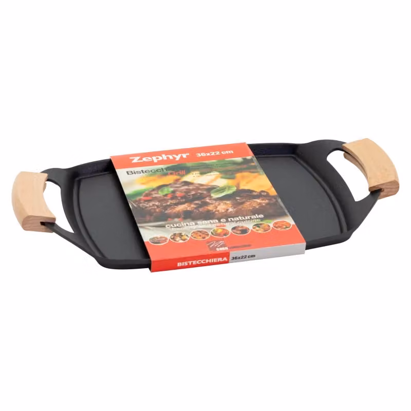 Set di 6 Bistecchiere Ovale Casa Collection in Alluminio Pressofuso con Rivestimento Antiaderente e Manici in Legno, Colore Nero, L: 36 cm, P: 22 cm – 2