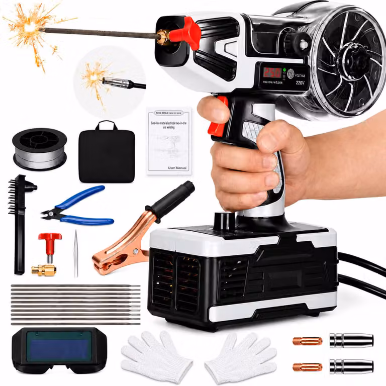 Saldatrice MIG/MAG portatile 2-in-1, senza gas, con una potenza di 4600 W e una corrente di 250 A