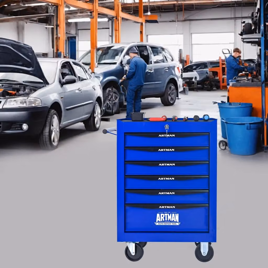 Carrello portautensili in acciaio con 6 cassetti, serratura e 4 ruote per officina e garage, L: 60 cm, P: 33 cm, H: 77.5 cm – 2