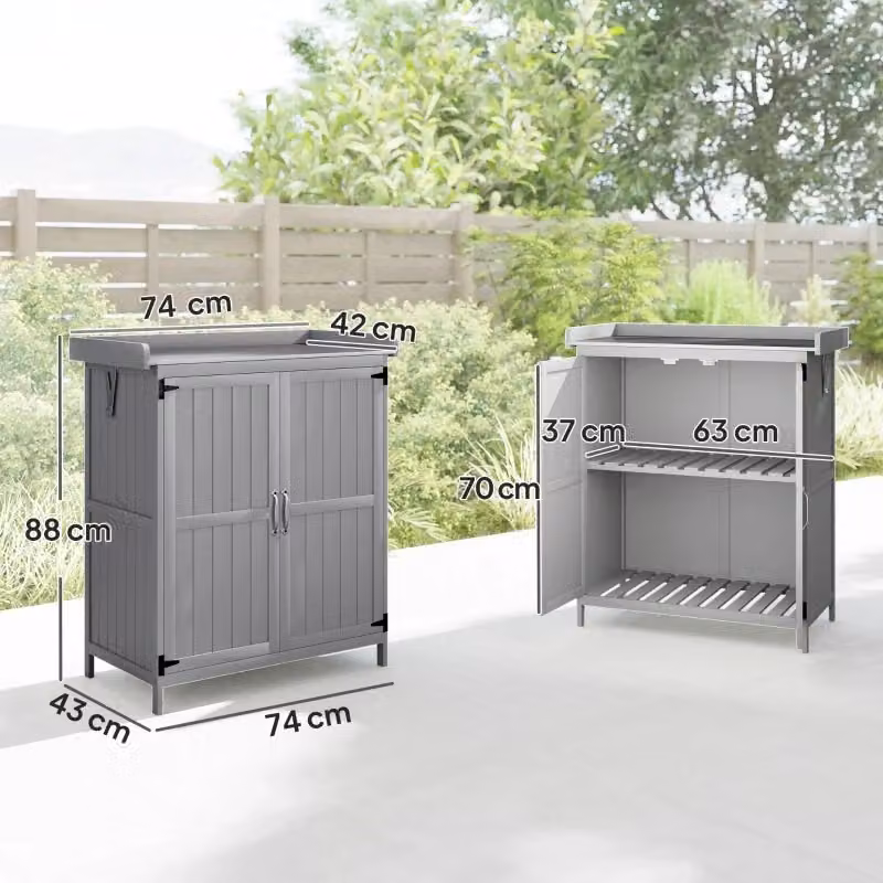 Armadio da giardino REDOM grigio in legno di abete e metallo con ripiani interni L: 74 cm, P: 43 cm, H: 88 cm – 2