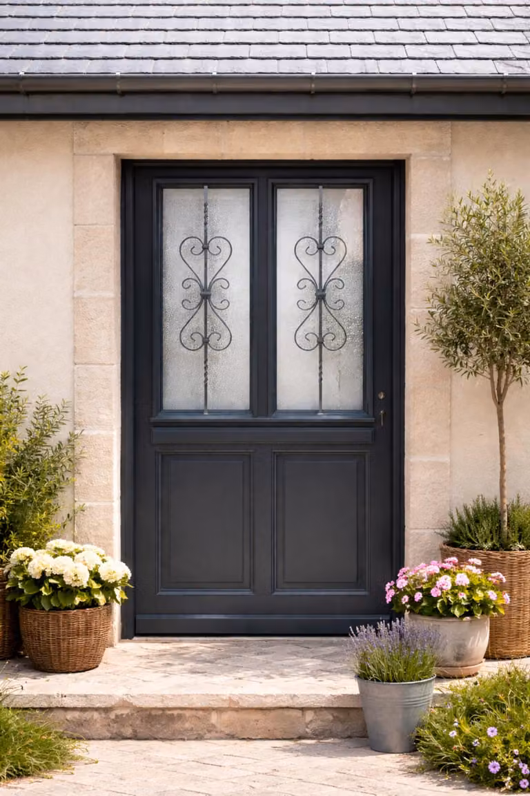 Porta d'ingresso in legno con vetro Sobra, H.215xL.90 cm, lato quadro P. sinistra, maniglia, cilindro GD MENUISERIES