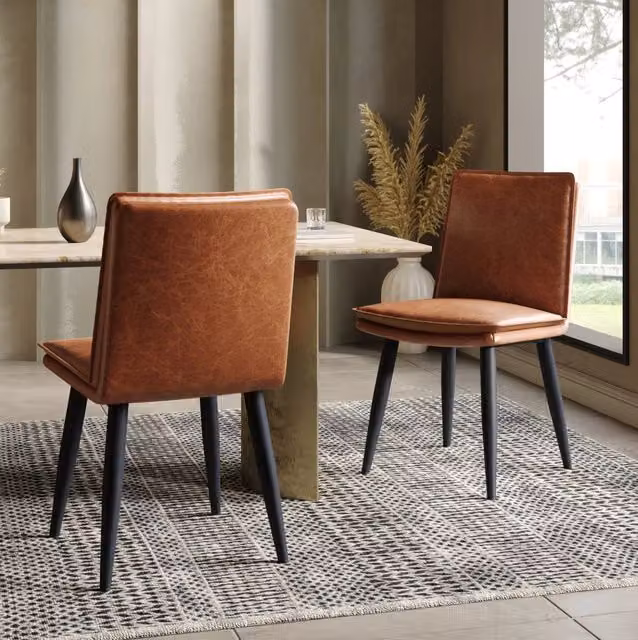 Set di 2 sedie da pranzo 49x57x84 cm marrone – PU, doppio cuscino