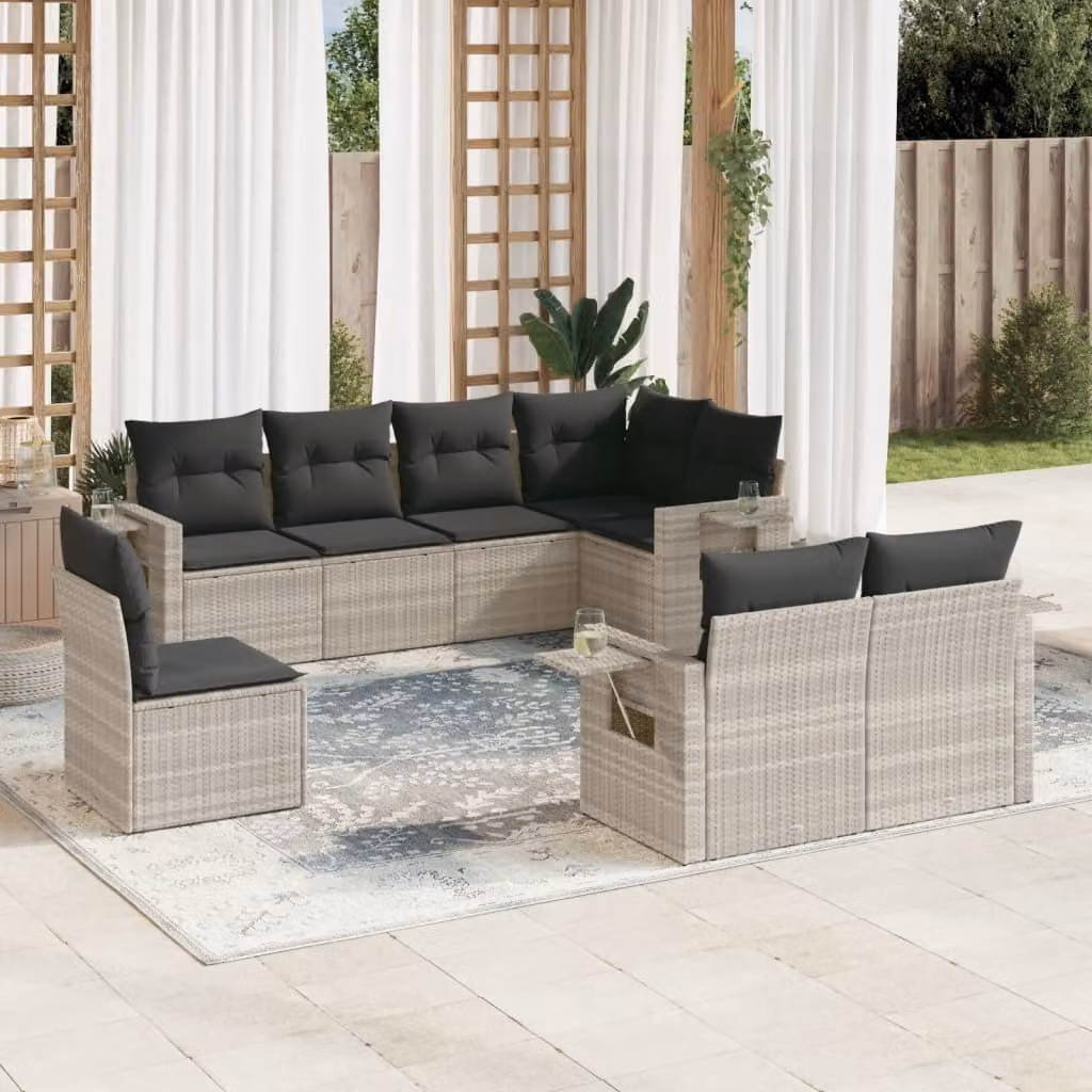 Maison Exclusive - Set Divano da Giardino 8pz con Cuscini Grigio Chiaro Polyrattan