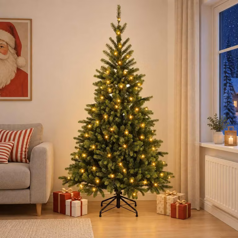 Albero di Natale artificiale pieghevole, altezza 150 cm, con 150 luci a LED