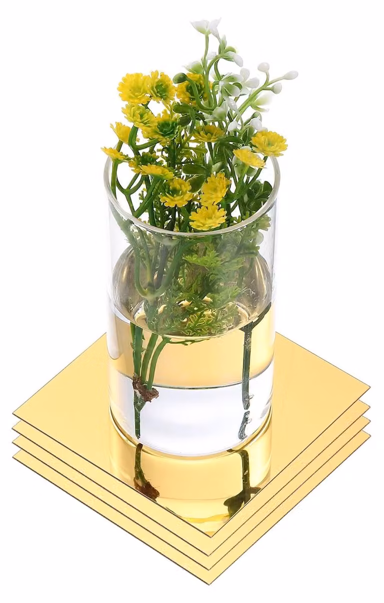 Specchio da tavolo, 10 cm, confezione da 4, adesivo, acrilico, color oro