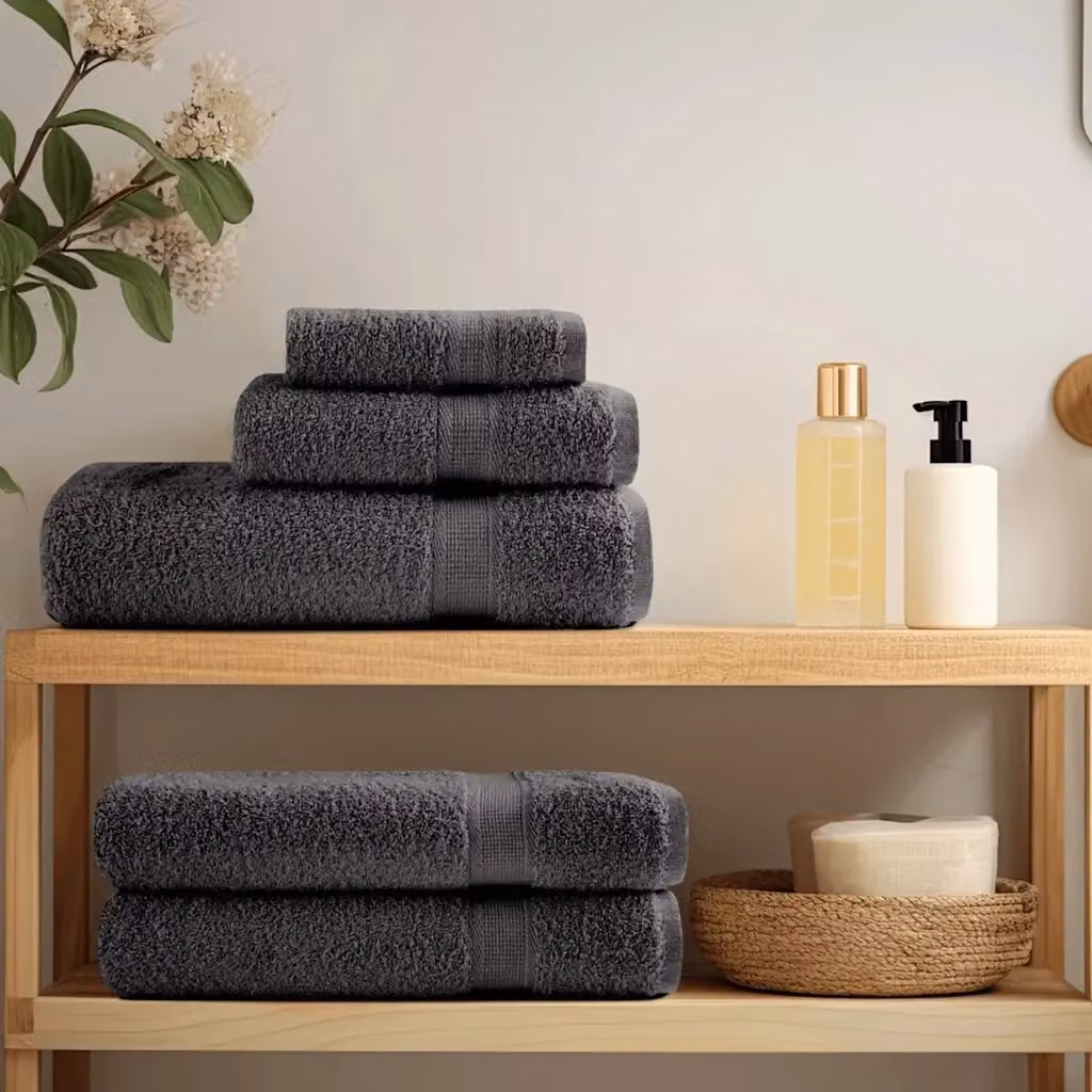Set di 50 asciugamani in spugna di cotone vidaXL, colore antracite, morbidi e con asola per appendere, 100 x 200 cm, 600 g/m² – 2