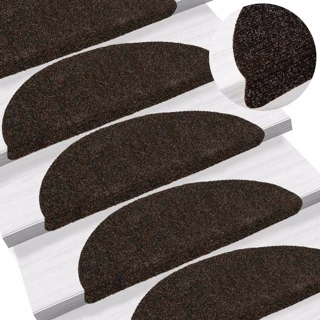 vidaXL Set di 30 tappetini per scale autoadesivi semicircolari in polipropilene, colore marrone scuro, L: 56 cm, P: 17 cm, H: 3 cm