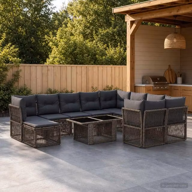 Set Divano da Giardino 11 pz Grigio polyrattan 3436577