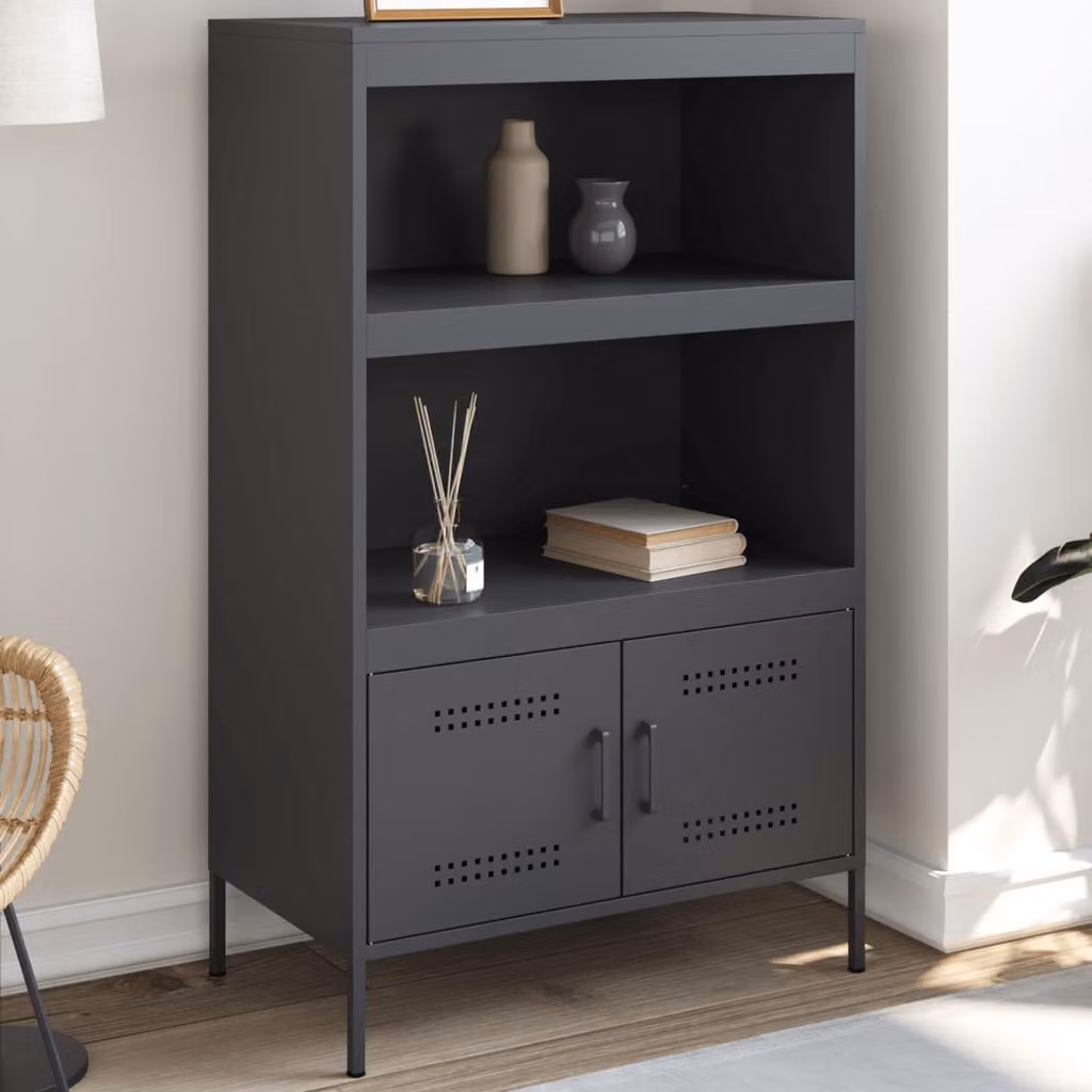 Credenza in stile industriale vidaXL in metallo color antracite e marrone, L: 68 cm, P: 39 cm, H: 113 cm