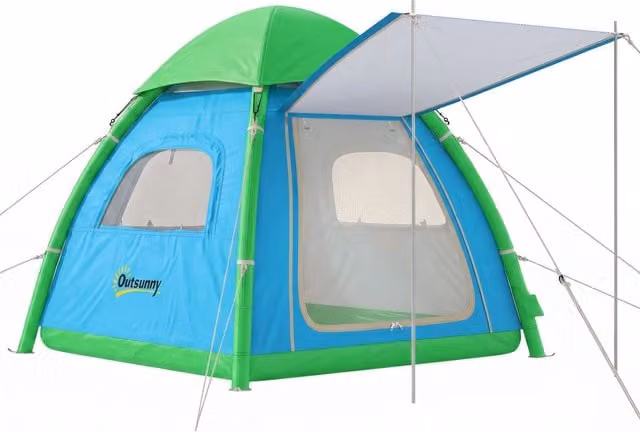 Tenda gonfiabile da campeggio per 3 persone, montaggio rapido con pompa ad aria, finestre in rete e tetto rimovibile, altezza 190 cm, per outdoor