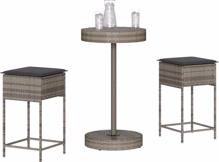 Maison Exclusive - Set Bar da Giardino 3pz con Cuscini Grigio in Polyrattan