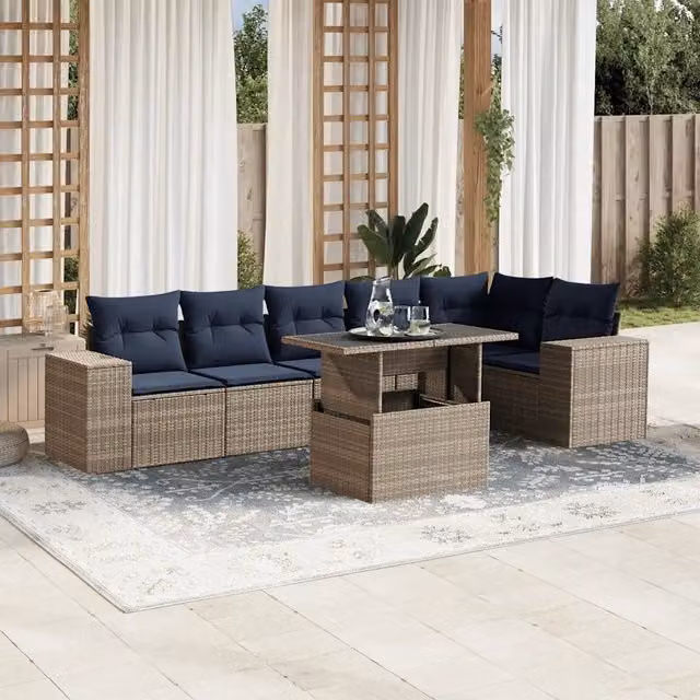 Set Divani da Giardino 7 pz con Cuscini Grigio in Polyrattan 3269181
