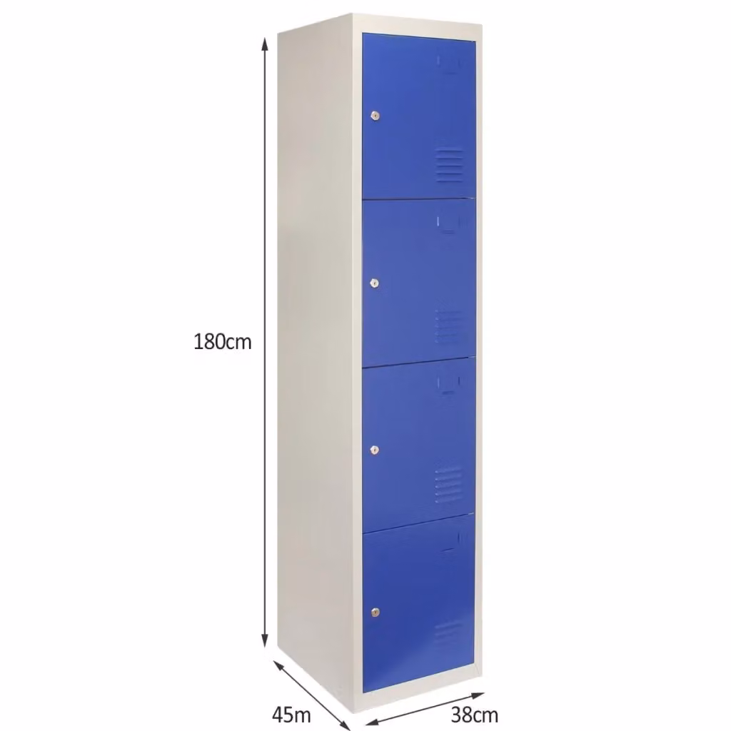 Armadietto Spogliatoio a 4 Porte in Metallo con Serratura MONSTER SHOP Blu e Grigio L: 180 cm, P: 45 cm, H: 38 cm – 2