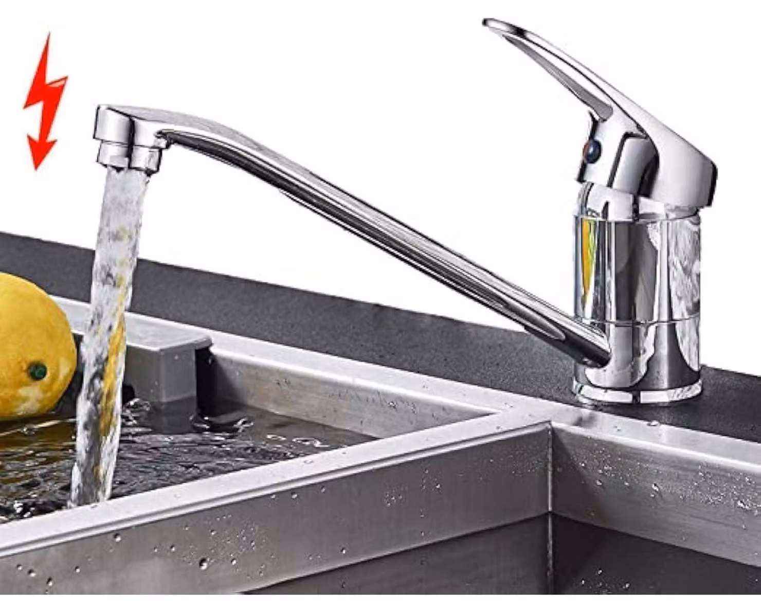 Rubinetto da cucina a bassa pressione, in ottone, con cartuccia in Vetroceramica, dispositivo anti-riflusso, girevole a 360°, finitura cromata