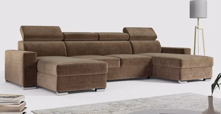 Divano angolare MKS MEBLE con funzione letto e contenitore, divano a forma di "U", divano con funzione letto - modello FOX-U - colore marrone