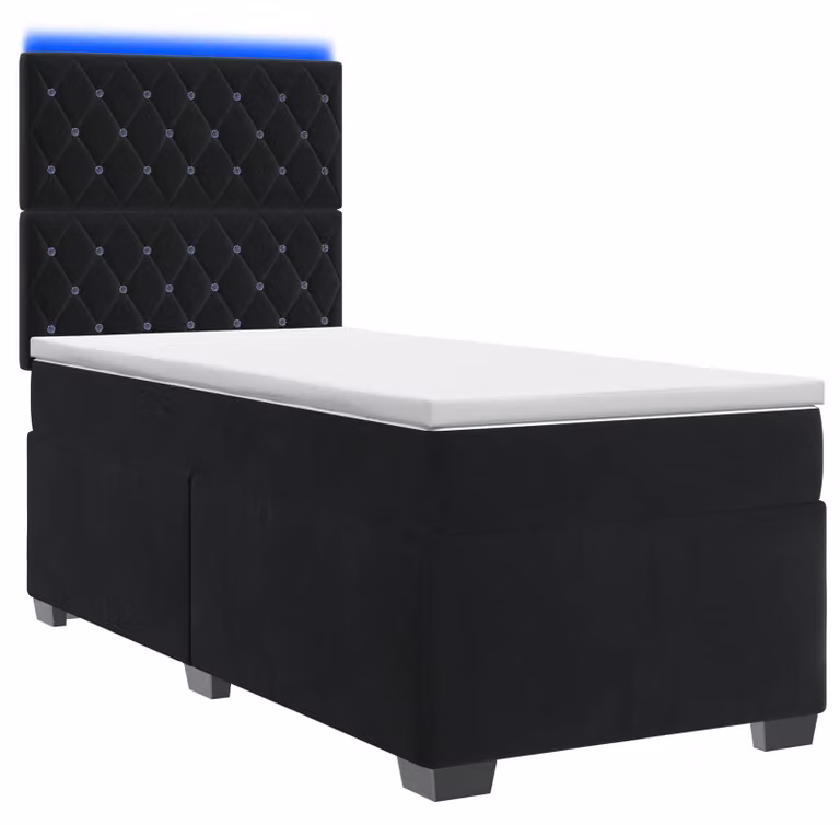 Letto a molle con materasso nero 90 x 190 cm in velluto