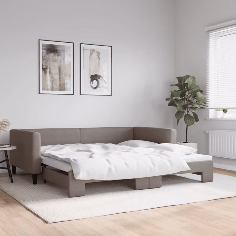 vidaXL Divano Letto con Letto Estraibile in Tessuto, Colore Beige/Grigio, L/P/H: 223 x 100 x 68 cm