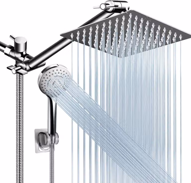 Set doccia con soffione a pioggia da 20 cm, doccetta con 5 getti, braccio estensibile regolabile, per il bagno