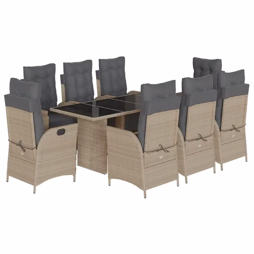Set Pranzo da Giardino vidaXL in Polyrattan con Piano in Vetro e 9 Cuscini, Grigio Antracite – 2