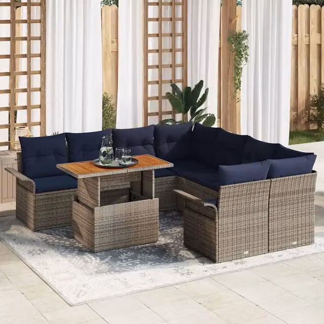 Set Divano da Giardino 9 pz Grigio Poly Rattan 3358054
