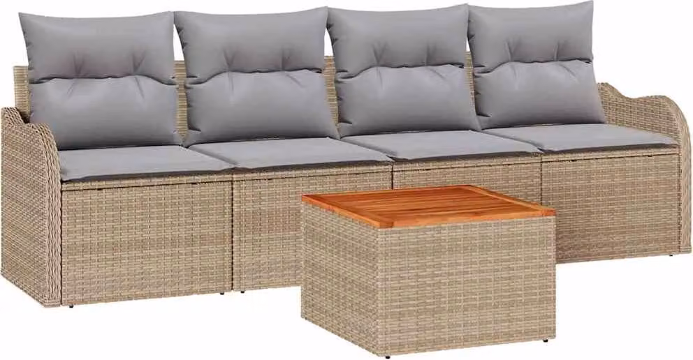 Set Divano da Giardino con cuscino 5 pcs Beige polyrattan