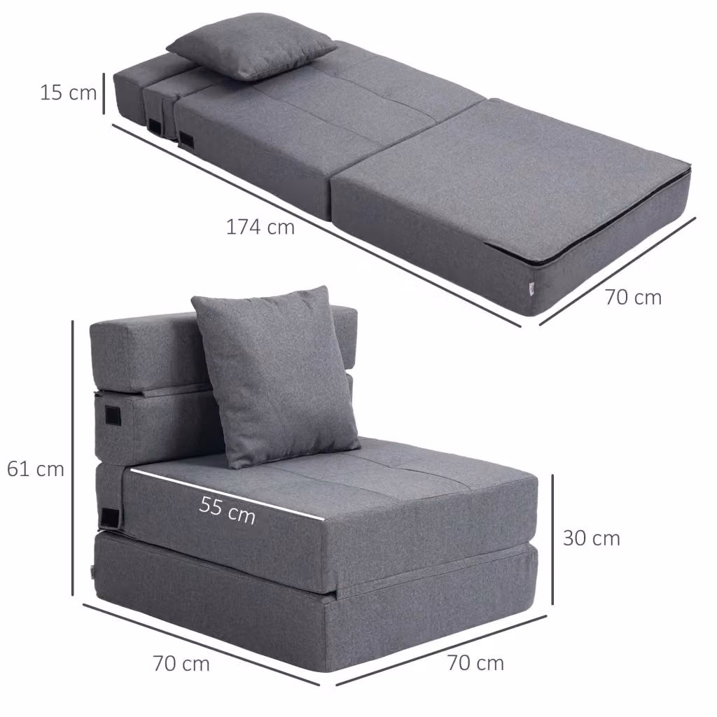 Poltrona letto pieghevole 2 in 1 MIVRAY in poliestere grigio scuro con cuscino sfoderabile e lavabile – 2