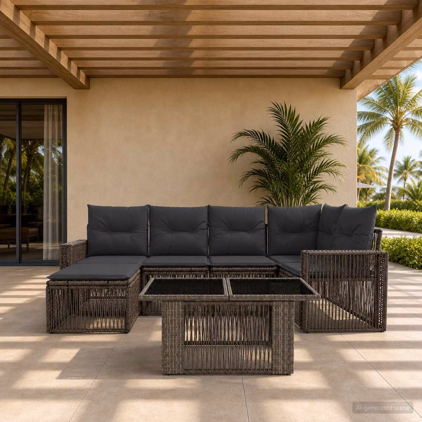 Set Divano da Giardino vidaXL 7 Pezzi in Polyrattan Grigio e Antracite con Tavolino e Cuscini