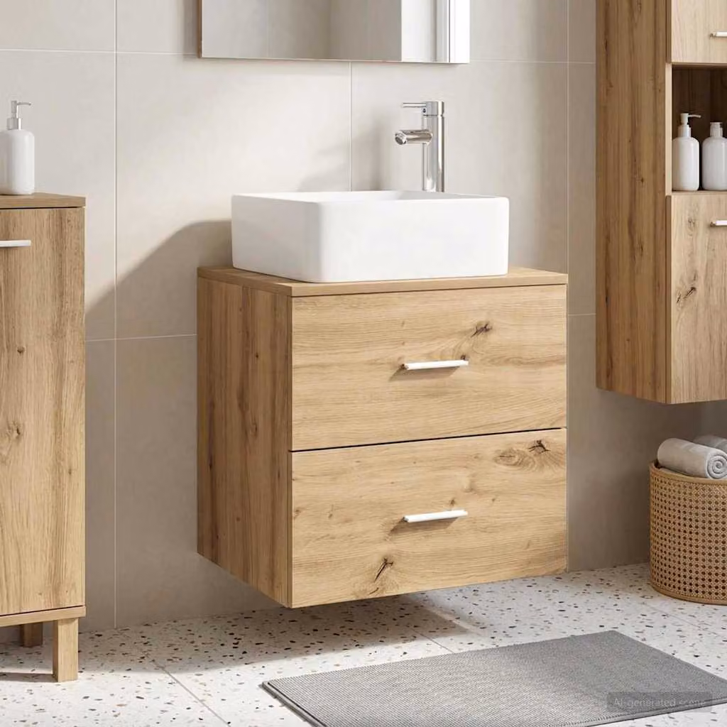 Mobile Lavabo da Parete vidaXL in Rovere Marrone con Cassetti e Ante, Design Moderno, L 49,5 cm x P 41 cm x H 63 cm