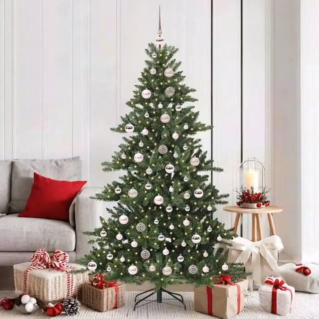 Albero di Natale Artificiale con LED Warm White vidaXL Verde in PVC e Metallo con Rami Pieghevoli – 1