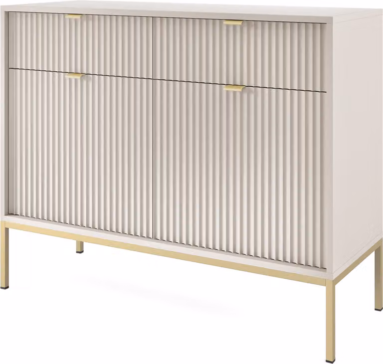 Cassettiera: 2 cassetti, 2 ante, cashmere, oro, 104 x 83 x 39 cm, maniglie dorate