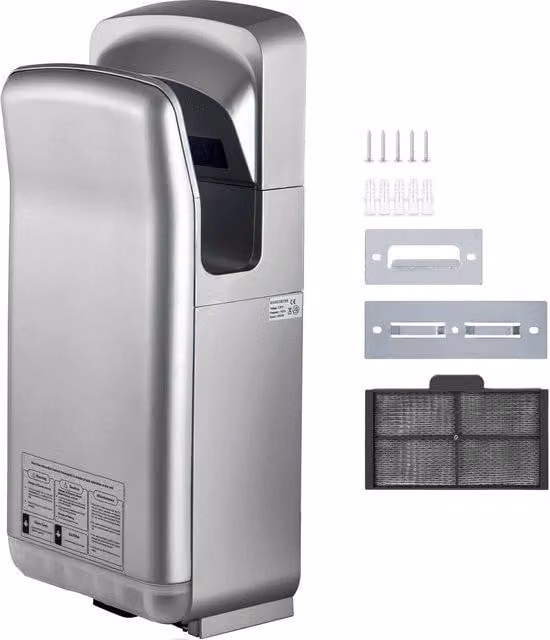 Asciugamani elettrico da parete, 2000W, 220V, pulitore di ugelli professionale per uso commerciale, sistema a infrarossi ad alta velocità automatico, montaggio a parete, filtro HEPA, colore argento