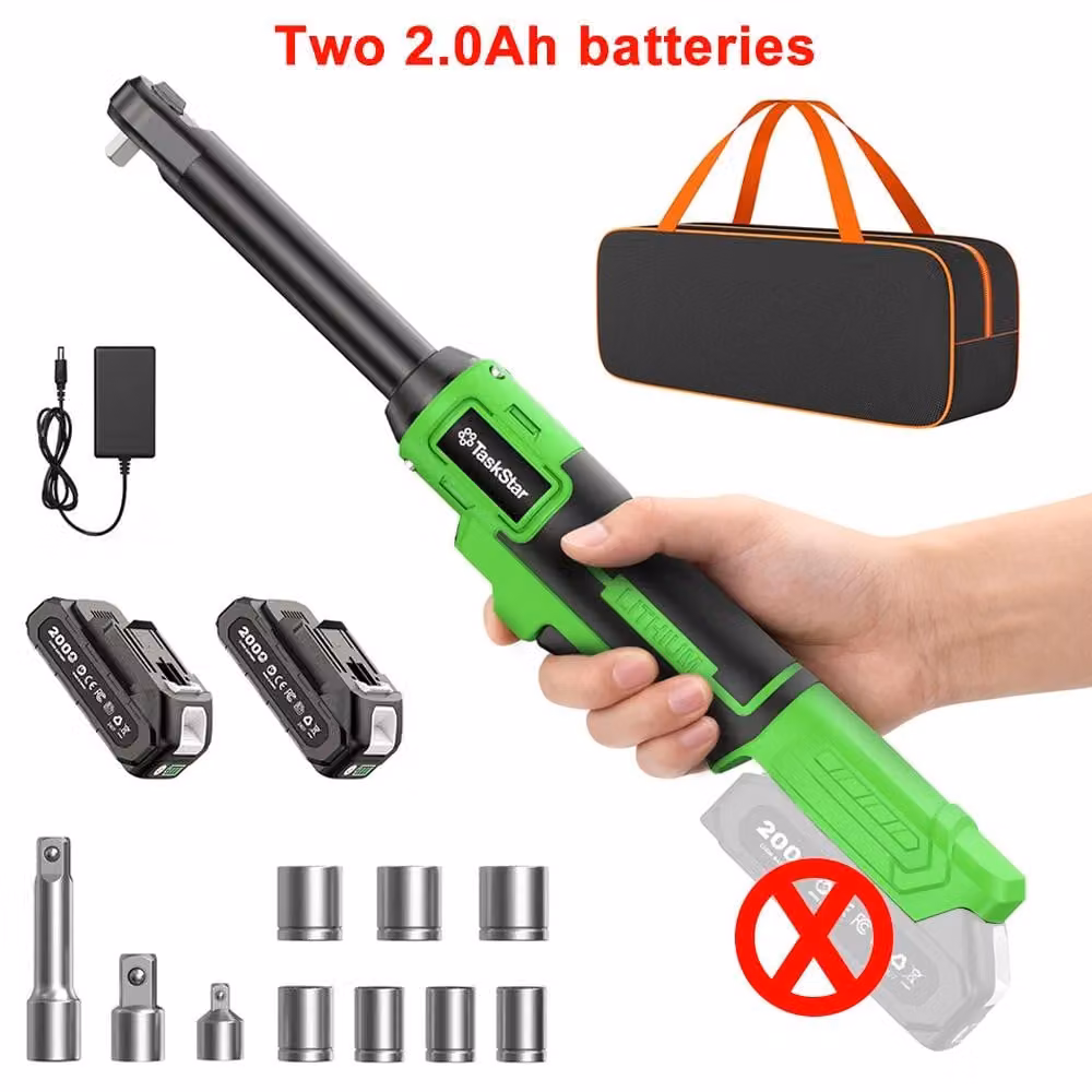Chiave a cricchetto elettrica a batteria - 21 V - Attacco quadrato da 0,95 cm - Motore brushless - Coppia di 70 Nm - 0–320 giri/min - 2 batterie da 2 Ah