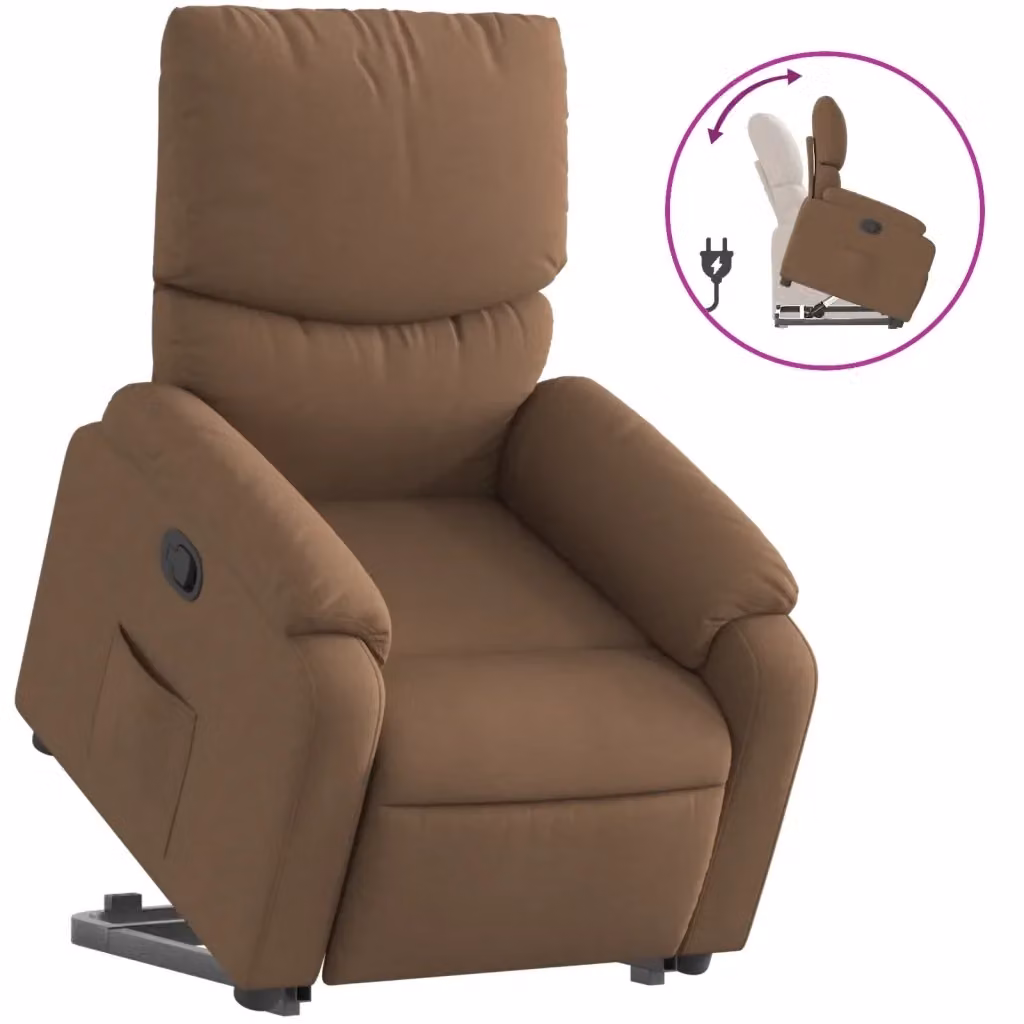 vidaXL Poltrona Alzapersona Reclinabile Marrone in Tessuto con Assistenza Elettrica per Anziani – 2