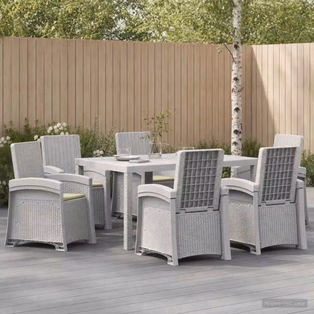 Set da pranzo da giardino moderno vidaXL in rattan sintetico composto da 7 pezzi, colori bianco e beige – 1