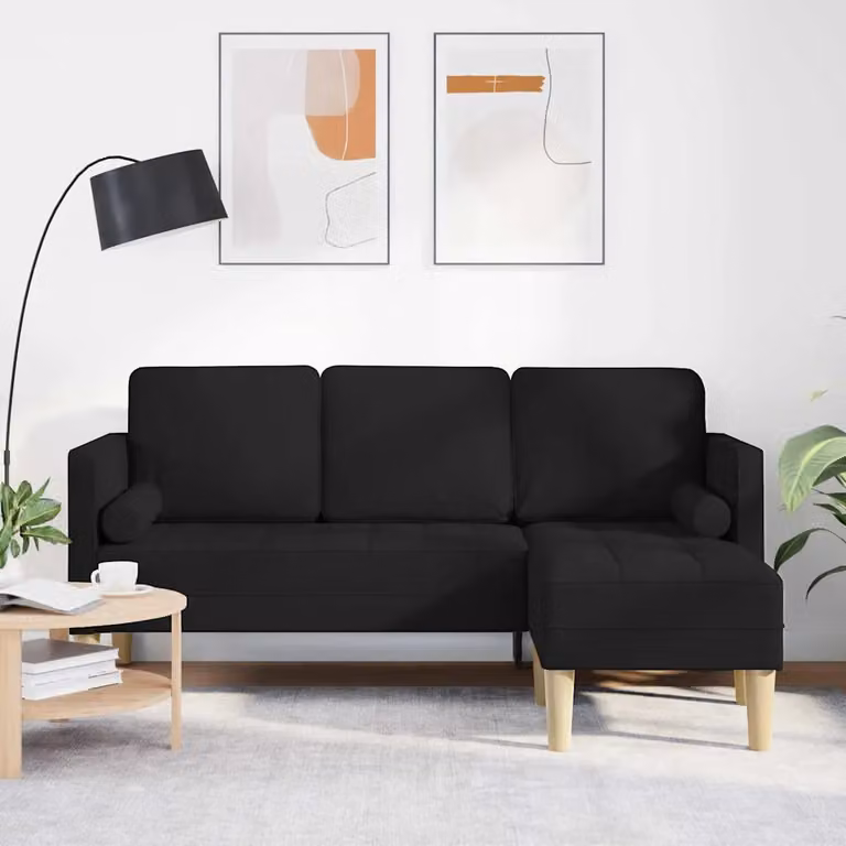 Set di divani angolari moderno vidaXL in tessuto reversibile, Nero e Beige, L/P/H: 173 x 131 x 67 cm