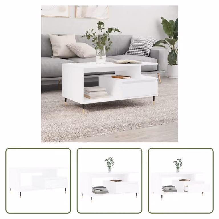 Tavolino The Living Store bianco 90x49x45 cm in materiale ligneo