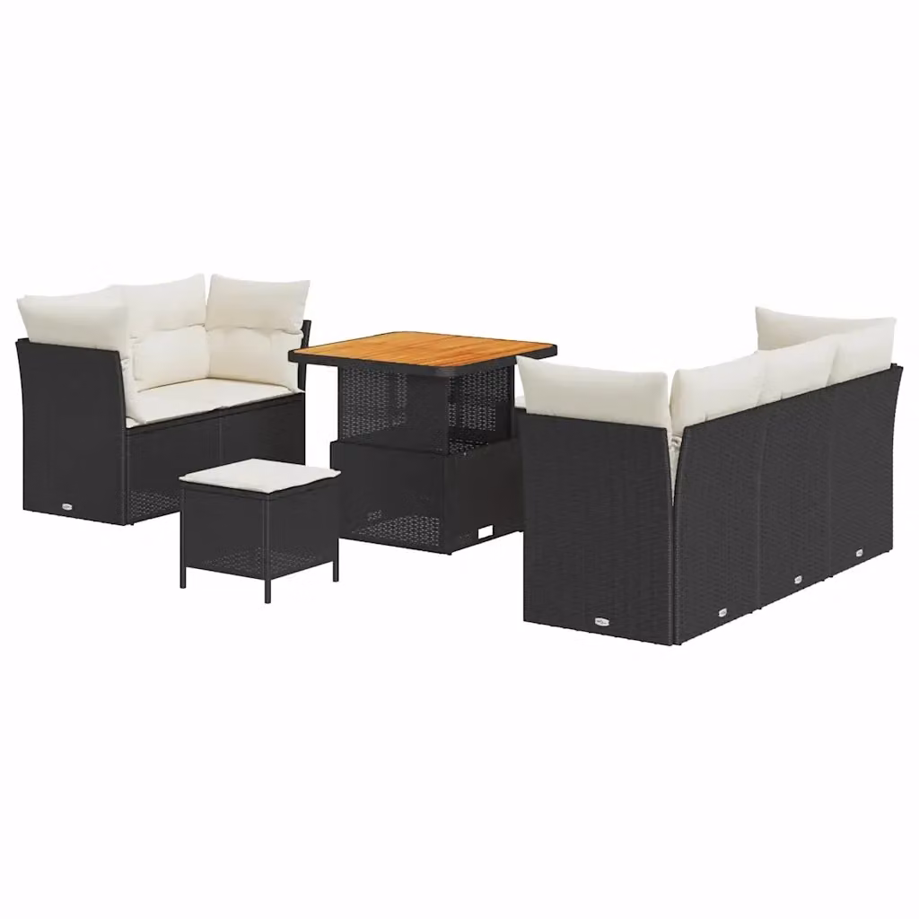 vidaXL Set Divano da Giardino a L in Polyrattan 8 Pezzi con Tavolino e Cuscini Nero e Beige – 2