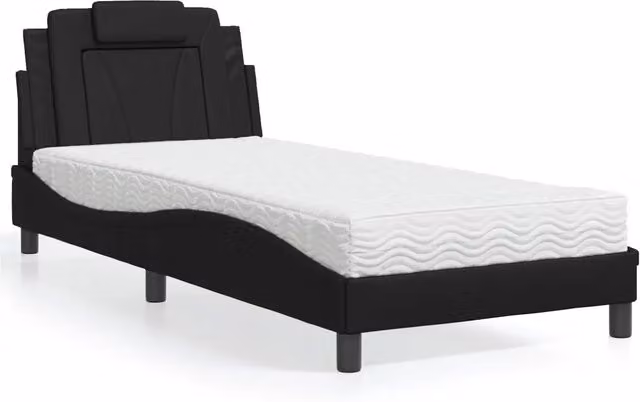 Letto Viana con Materasso-Struttura Letto con Materasso Nero 80x200 cm in Similpelle