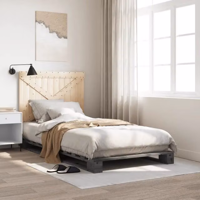 Giroletto con Testiera-Struttura Letto con testiera Grigio 100x200 cm Legno Massello di Pino 681049