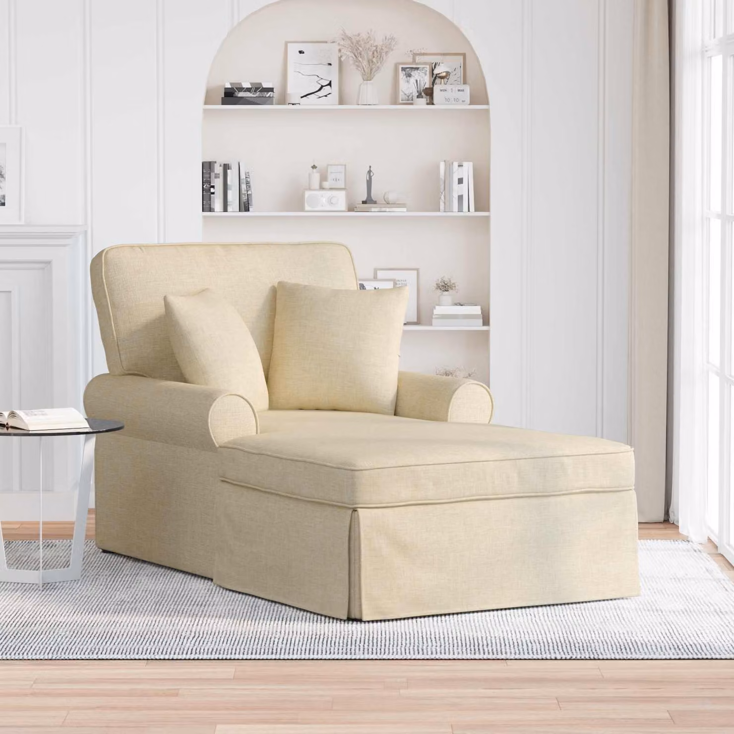 Chaise Longe moderna vidaXL in tessuto beige con gonna e cuscini, 3 pezzi, H 91 x L 157 x P 91 cm